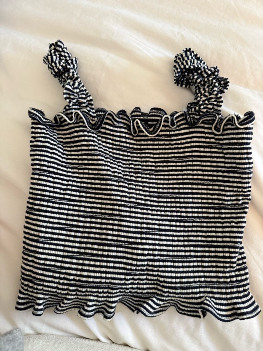 Reformation Black & White Striped Ruffled Crop Tank